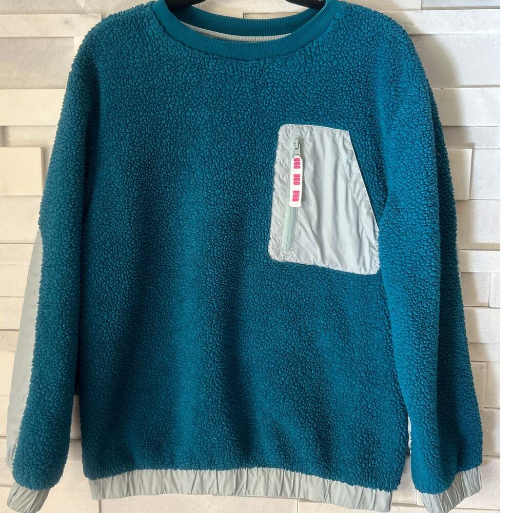 UGG Niko Sherpa Cotton Long Sleeved Front Zip Pocket Banded Bottom CrewneckTop s